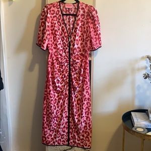Kate Spade pink leopard front zip midi dress